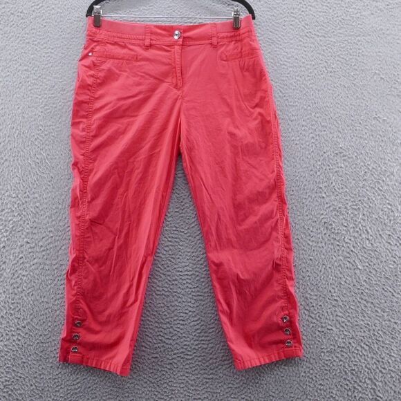 Chicos Womens Cropped Pants 1.5 Size 10 Coral‎ Red Comfort Waist Lightweight - Picture 1 of 16